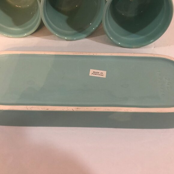 Set of Three lovely light turquoise Ceramic Planter Pots with Tray - Picture 5 of 6